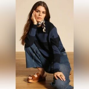 Minnie Rose cropped cashmere stripe preppy sweater size medium‎